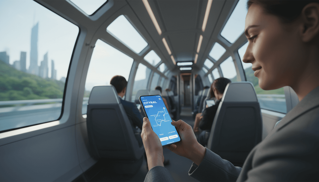 Customer using a mobile app while on the go in a modern setting